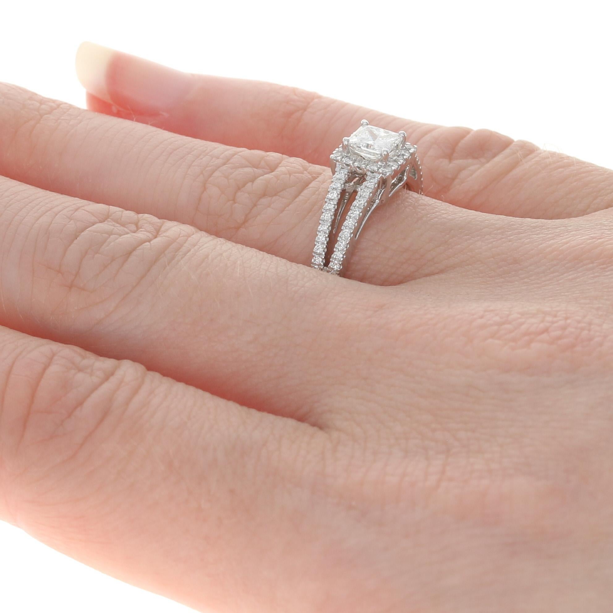 Women's White Gold Diamond Halo Engagement Ring, 14 Karat Princess Cut .70 Carat GIA