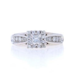 White Gold Diamond Halo Engagement Ring - 14k Princess & Round 1/2ctw Cathedral