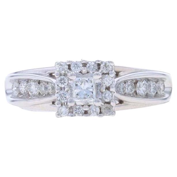 Verlobungsring aus Weißgold mit Diamant-Halo - 14k Prinzessin & runde 1/2ctw Kathedrale