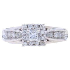 Verlobungsring aus Weißgold mit Diamant-Halo - 14k Prinzessin & runde 1/2ctw Kathedrale