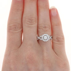 White Gold Diamond Halo Engagement Ring - 14k Round 1.00ctw Trellis Cathedral