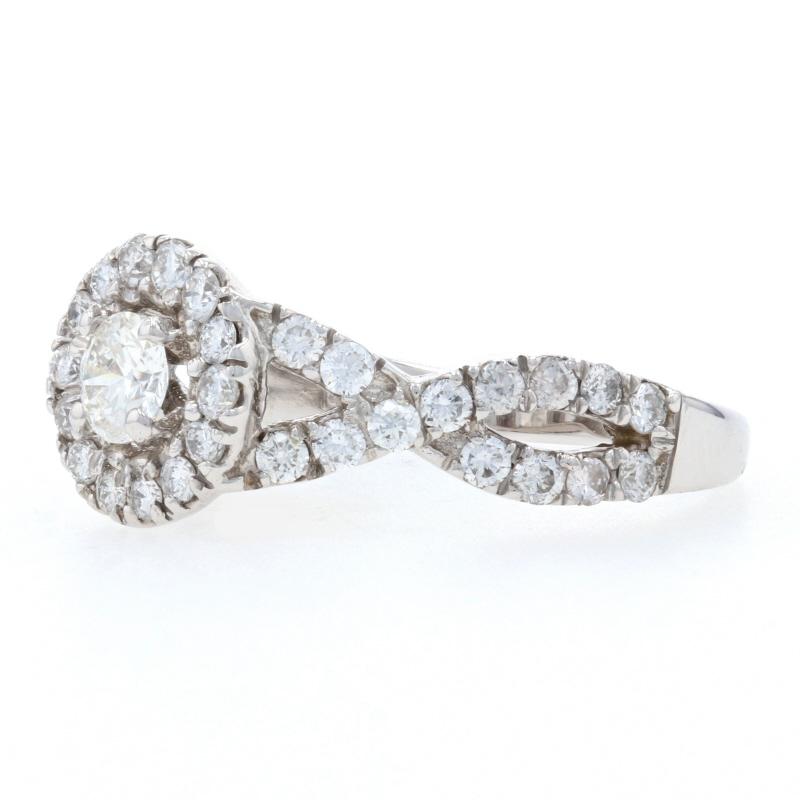 Round Cut White Gold Diamond Halo Engagement Ring - 14k Round 1.00ctw Trellis Cathedral For Sale