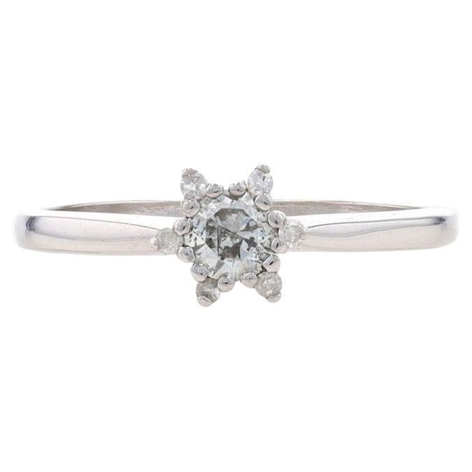 White Gold Diamond Halo Engagement Ring - 14k Round .21ctw Snowflake Flower For Sale
