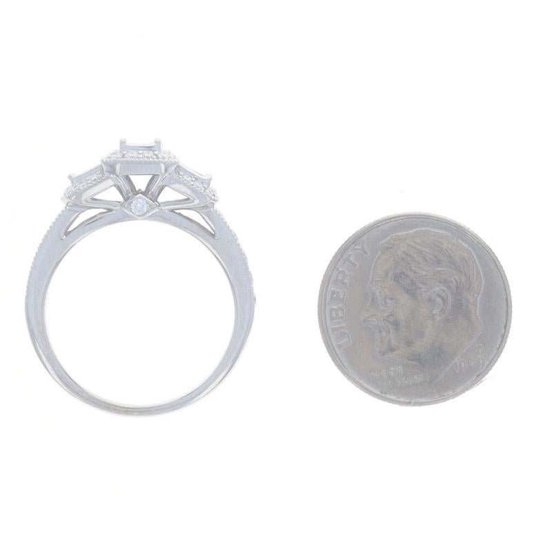 Women's White Gold Diamond Halo Engagement Ring - 14k Round & Baguette .75ctw IGI For Sale