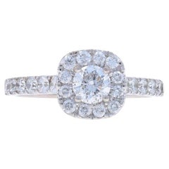 Bague de fiançailles halo de diamants ronds brillants en or blanc 14 carats (1,26 ctw)