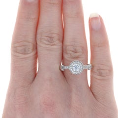 White Gold Diamond Halo Ring, 14 Karat Round Brilliant 1.28 Carat Milgrain