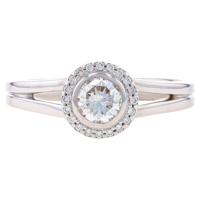 White Gold Diamond Halo Engagement Ring - 14k Round Brilliant .50ctw For Sale