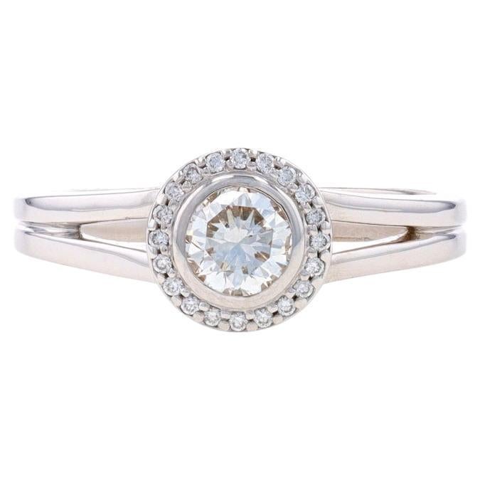 Bague de fiançailles en or blanc avec halo de diamants - 14k Round Brilliant .50ctw