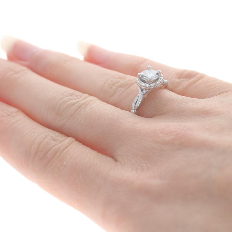 Round Cut White Gold Diamond Halo Engagement Ring - 14k Round Brilliant .98ctw Twist For Sale