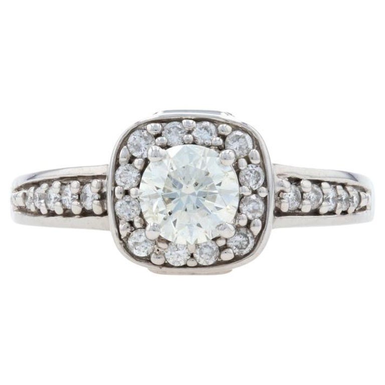 Bague de fiançailles en or blanc avec halo de diamants taille ronde brillant 14 carats (1,06 ct. pt.)