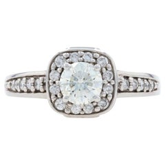 Anello di fidanzamento con diamante aureolato in oro bianco, 14k Taglio brillante rotondo 1,06ctw