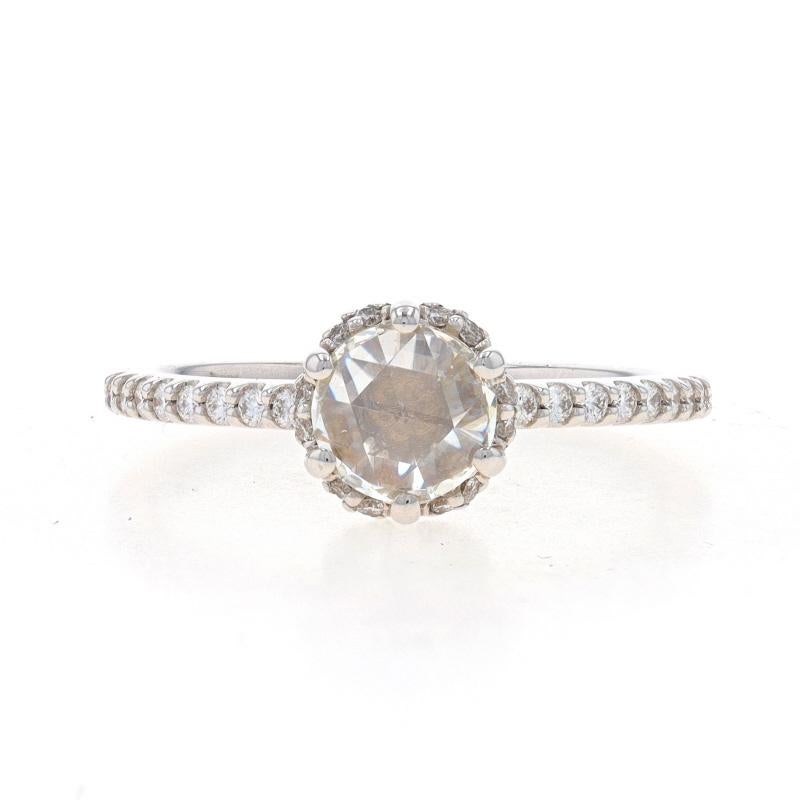Size: 8 3/4
Sizing Fee: Up 2 sizes for $50

Metal Content: 18k White Gold

Stone Information
Natural Diamond
Carat(s): .37ct
Cut: Rose
Color: J
Clarity: SI2

Natural Diamonds
Carat(s): .25ctw
Cut: Round Brilliant
Color: G - H
Clarity: SI1

Total