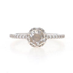 White Gold Diamond Halo Engagement Ring - 18k Rose Cut .62ctw