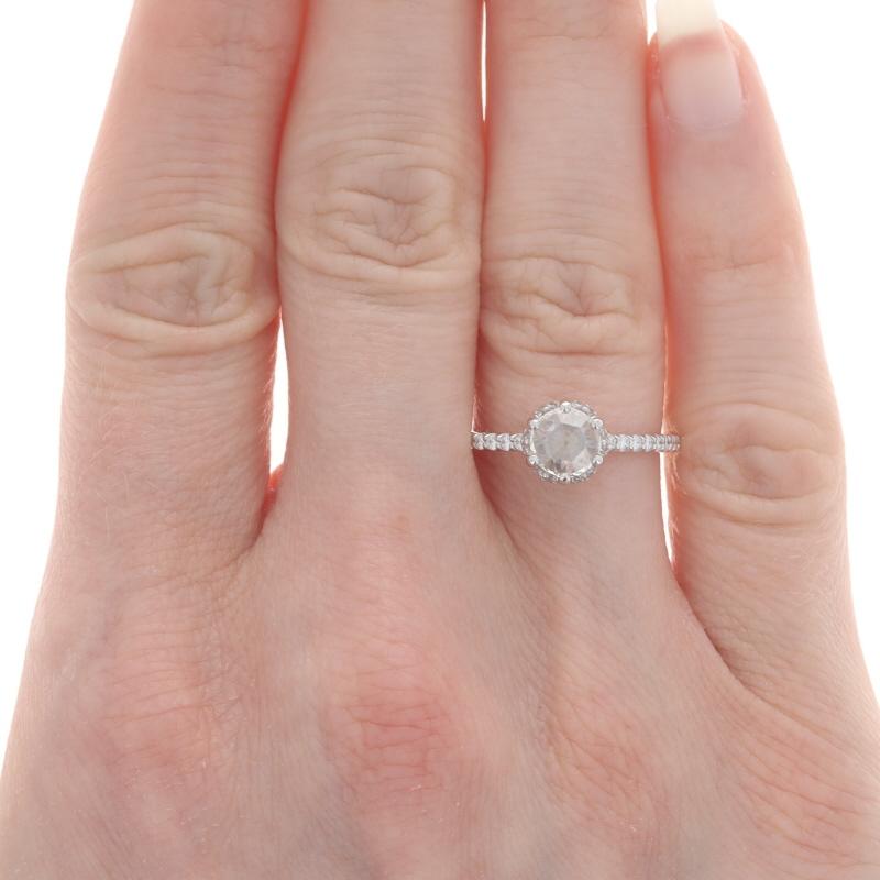 White Gold Diamond Halo Engagement Ring - 18k Rose Cut .62ctw In New Condition For Sale In Greensboro, NC
