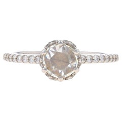White Gold Diamond Halo Engagement Ring - 18k Rose Cut .62ctw