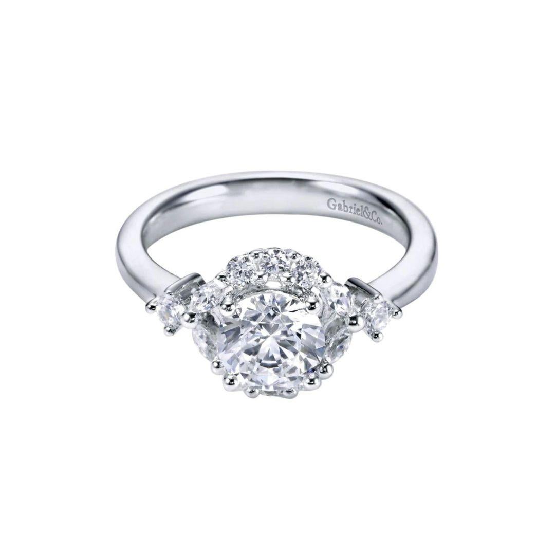 White Gold Diamond Halo Engagement Ring For Sale