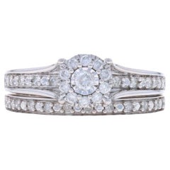 Anillo de compromiso y alianza de oro blanco con halo de diamantes - 10k redondo 1/3ctw