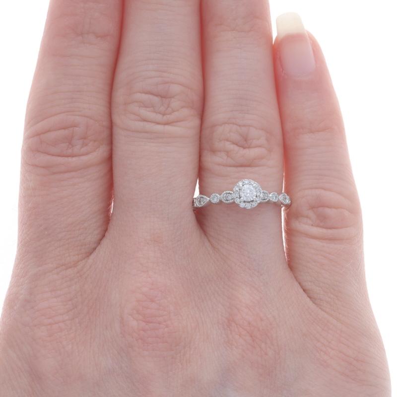 Round Cut White Gold Diamond Halo Engagement Ring & Wedding Band - 10k Round .24ctw For Sale
