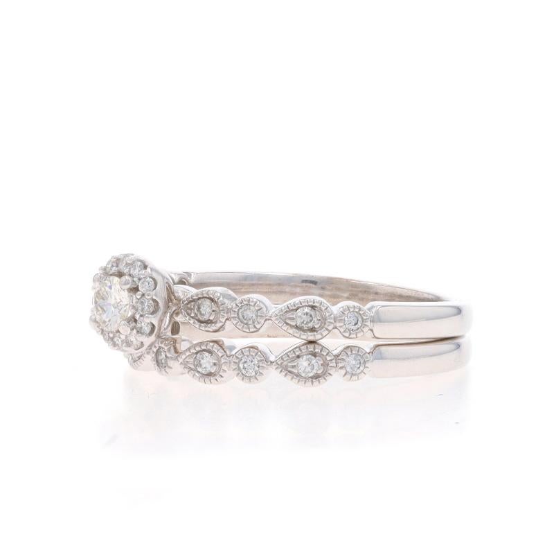 White Gold Diamond Halo Engagement Ring & Wedding Band - 10k Round .24ctw In Excellent Condition For Sale In Greensboro, NC