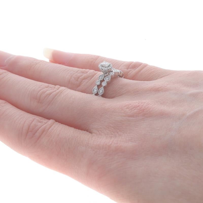 Women's White Gold Diamond Halo Engagement Ring & Wedding Band - 10k Round .24ctw For Sale
