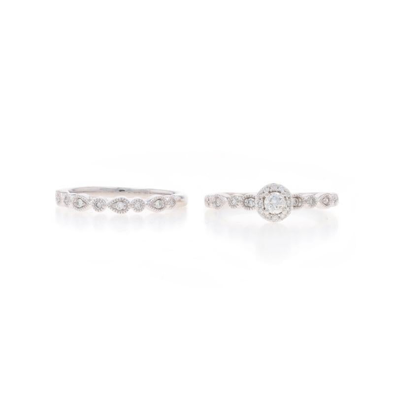 White Gold Diamond Halo Engagement Ring & Wedding Band - 10k Round .24ctw For Sale 1