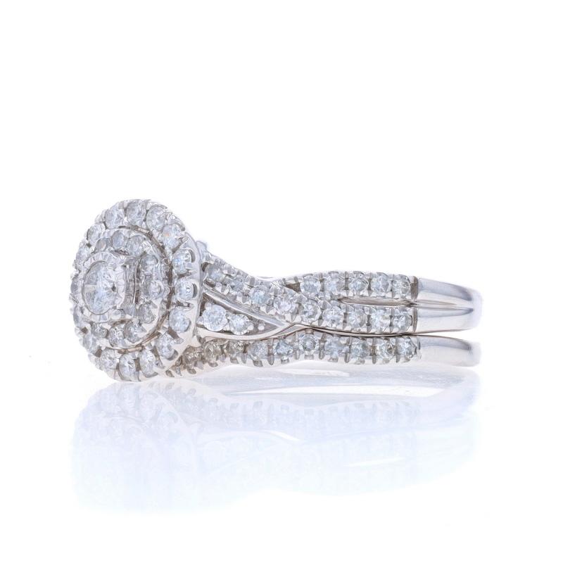 Women's White Gold Diamond Halo Engagement Ring & Wedding Band - 10k Round 3/4ctw For Sale