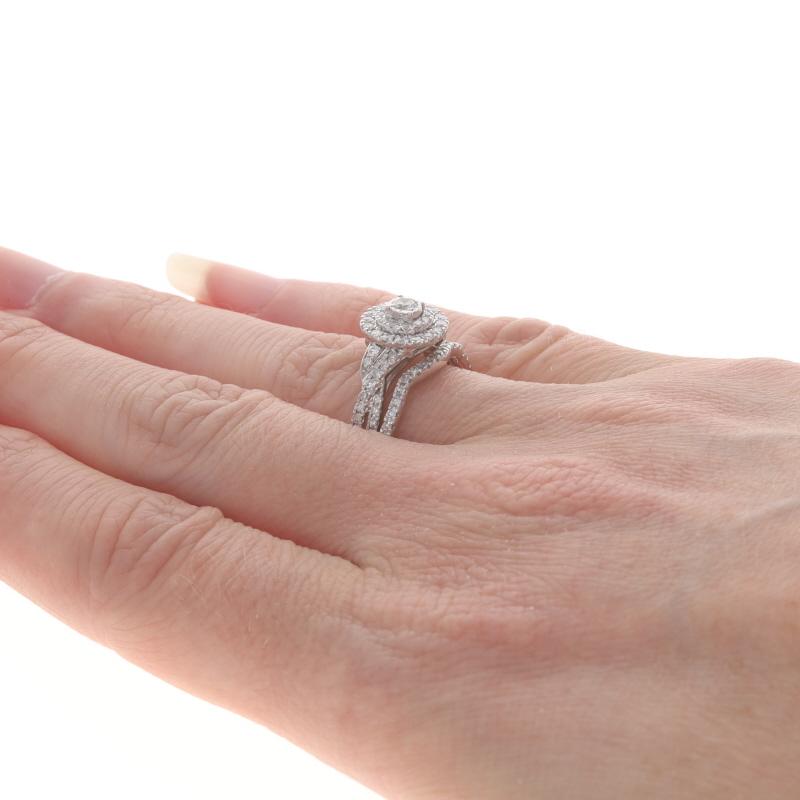 White Gold Diamond Halo Engagement Ring & Wedding Band - 10k Round 3/4ctw For Sale 1