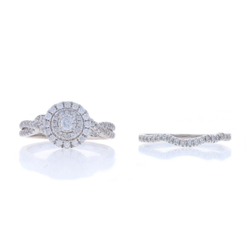 White Gold Diamond Halo Engagement Ring & Wedding Band - 10k Round 3/4ctw For Sale 2