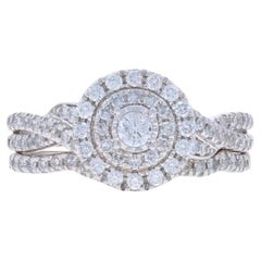 White Gold Diamond Halo Engagement Ring & Wedding Band - 10k Round 3/4ctw
