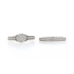 White Gold Diamond Halo Engagement Ring & Wedding Band - 10k Round .33ctw