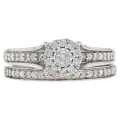 White Gold Diamond Halo Engagement Ring & Wedding Band - 10k Round .33ctw