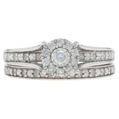 White Gold Diamond Halo Engagement Ring & Wedding Band - 10k Round .33ctw