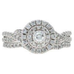 White Gold Diamond Halo Engagement Ring & Wedding Band - 10k Round .66ctw