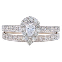 Verlobungsring & Ehering aus Weißgold mit Diamant-Halo-Diamant 14k Birne .54ctw Milgrain