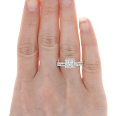 Bague de fiançailles et alliance en or blanc 14 carats avec halo de diamants, princesse 1,72 carat