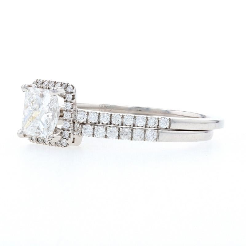 Princess Cut White Gold Diamond Halo Engagement Ring & Wedding Band, 14k Princess 1.72ctw For Sale