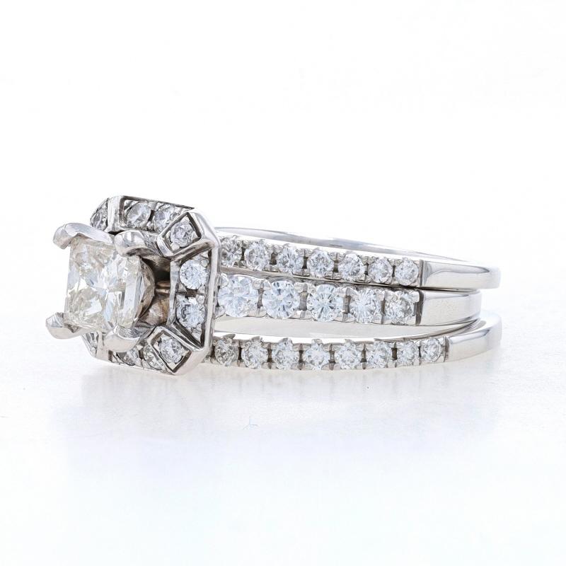 Donna Anello di fidanzamento con diamante aureolato in oro bianco e fede nuziale - 14k Princess 1.76ctw in vendita