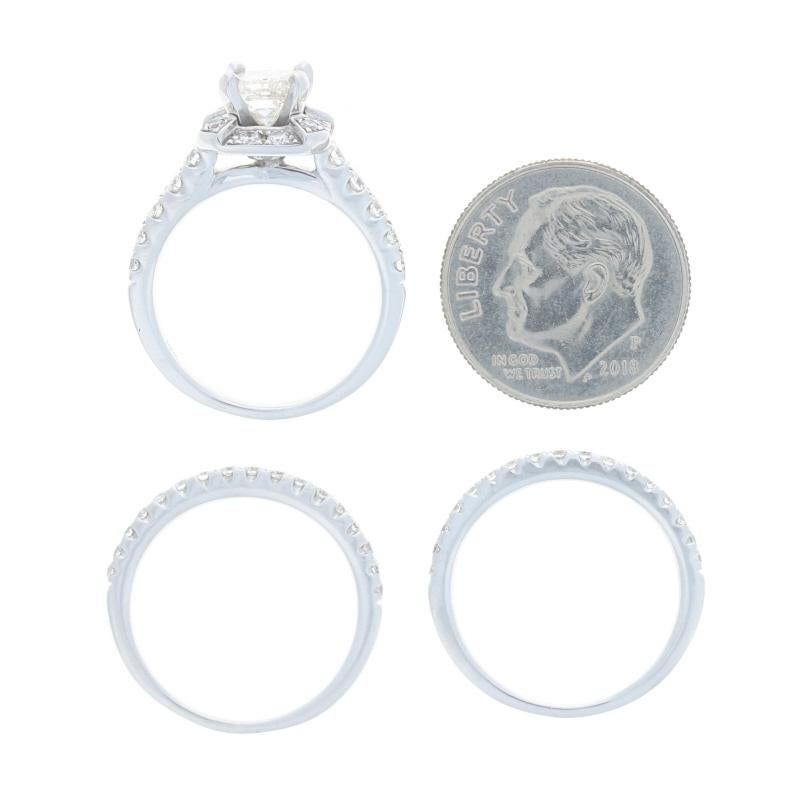 White Gold Diamond Halo Engagement Ring & Wedding Band - 14k Princess 1.76ctw For Sale 3