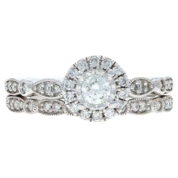 White Gold Diamond Halo Engagement Ring 
Wedding Band - 14k Round .50ctw