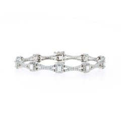 White Gold Diamond Halo Lattice Bracelet 6 1/4" 6" - 18k Baguette & Rd 3.12ctw