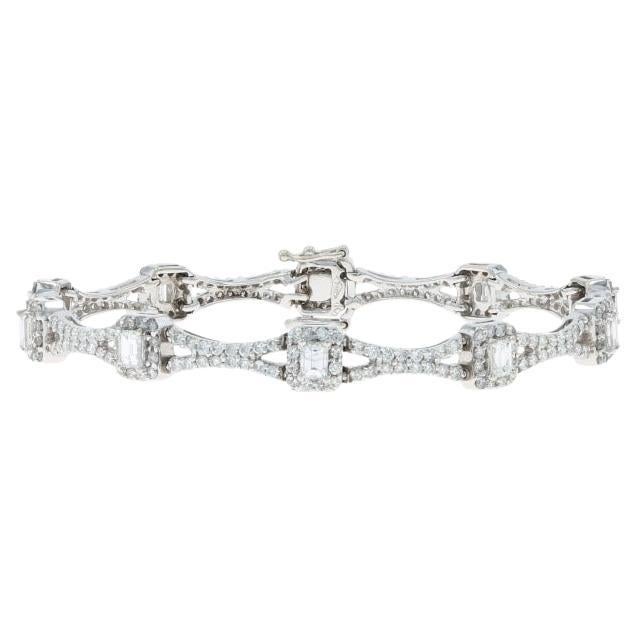 White Gold Diamond Halo Lattice Bracelet 6 1/4" 6" - 18k Baguette 
Rd 3.12ctw For Sale