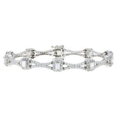 White Gold Diamond Halo Lattice Bracelet 6 1/4" 6" - 18k Baguette & Rd 3.12ctw White Gold Diamond Halo Lattice Bracelet 6 1/4" 6" - 18k Baguette & Rd 3.12ctw