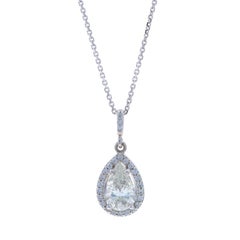 White Gold Diamond Halo Pendant Necklace - 14k Pear 1.50ctw Adjustable