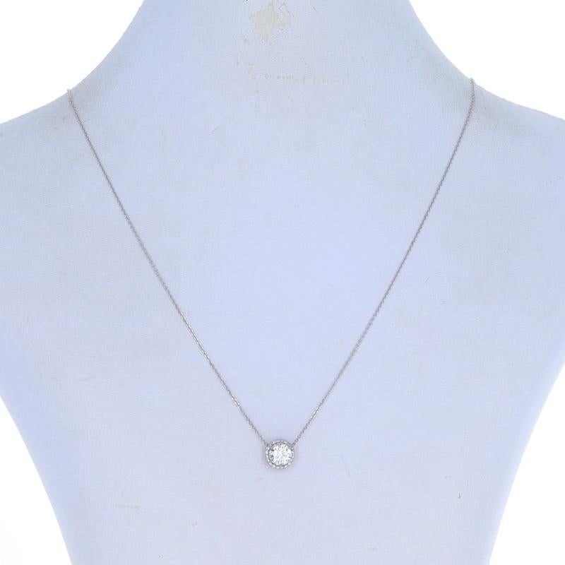 Round Cut White Gold Diamond Halo Pendant Necklace - 14k Round 1.02ctw GIA Adjustable For Sale