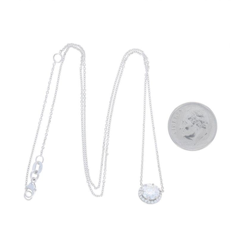 Women's White Gold Diamond Halo Pendant Necklace - 14k Round 1.02ctw GIA Adjustable For Sale