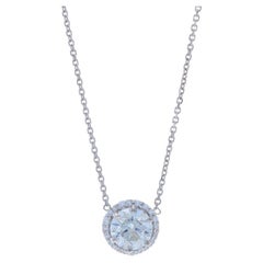 Collar Colgante Halo de Diamantes de Oro Blanco - 14k Redondo 1.13ctw GIA Ajustable