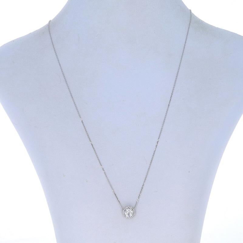 White Gold Diamond Halo Pendant Necklace - 14k Round 1.20ctw GIA Adjustable In New Condition For Sale In Greensboro, NC