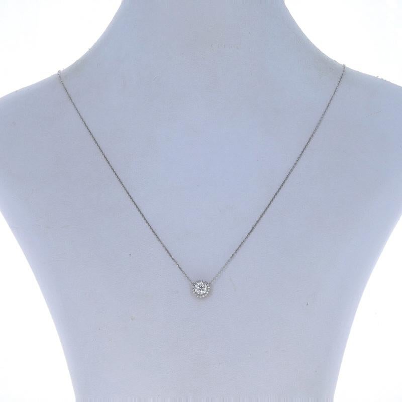 Round Cut White Gold Diamond Halo Pendant Necklace - 14k Round .79ctw GIA Adjustable For Sale