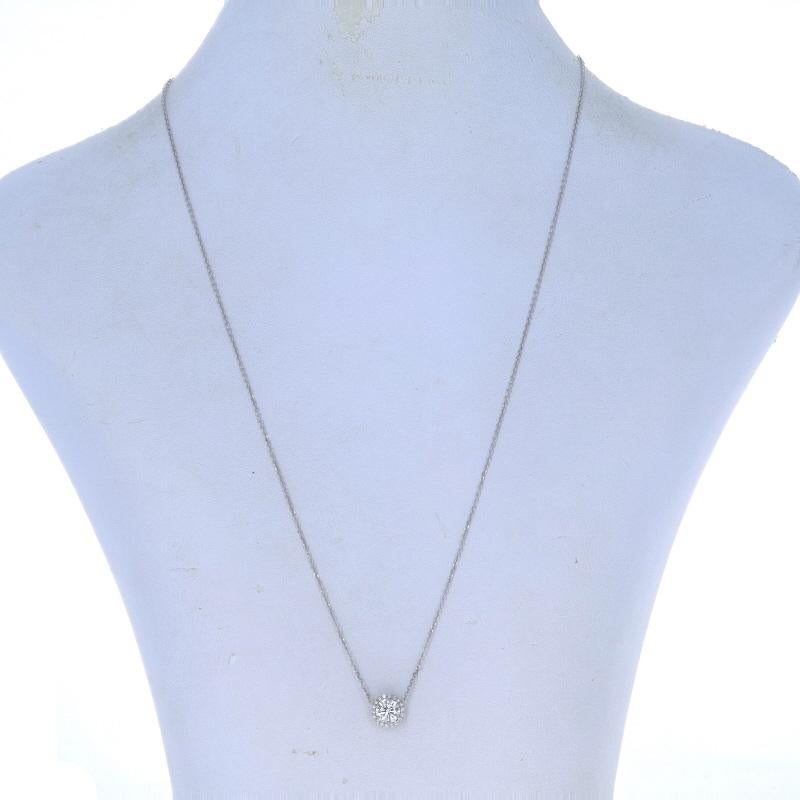 White Gold Diamond Halo Pendant Necklace - 14k Round .87ctw GIA Adjustable In New Condition For Sale In Greensboro, NC