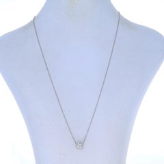 White Gold Diamond Halo Pendant Necklace - 14k Round .87ctw GIA Adjustable